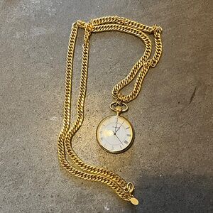 Vintage Gold Necklace with Clock Pendant